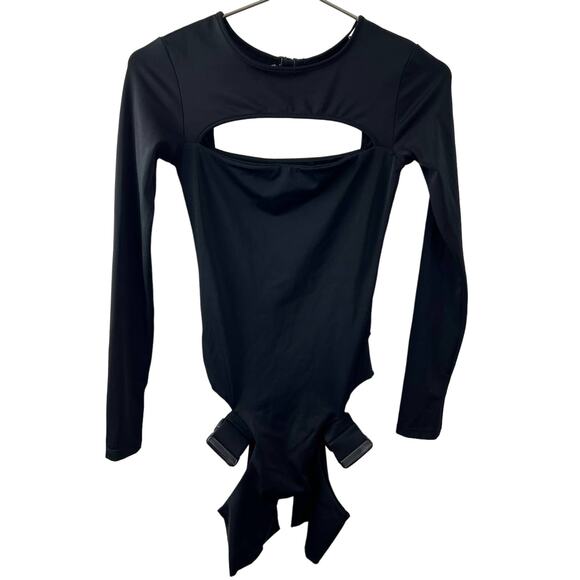 Lipt the Label Festival Black Long Sleeve Round Neck Cut Out Buckle Bodysuit XS - Picture 2 of 6